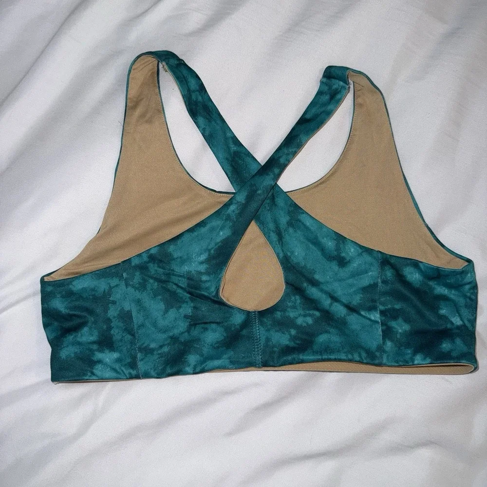 Old Navy Girls XL 14 Go-Dry Sports Bra Teal Tie Dye Racerback Keyhole Active Top